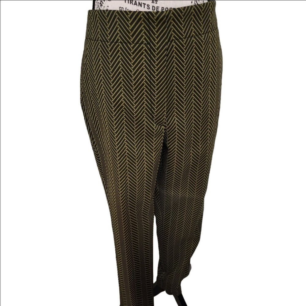 Eva Mendes NY&Co Green Black Herringbone Slim Ankle Pants Size 8 NWT